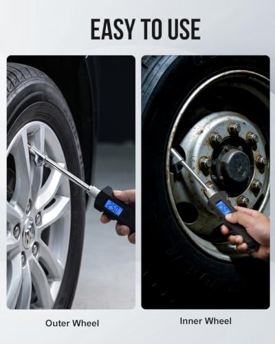 Digital Tire Pressure Gauge, Heavy Duty Stainless Steel Dual Head Tire Gauge 0-230 PSI with Flashlight & Backlit LCD, Car Accessories for RV Truck & Cars, 1 Pack