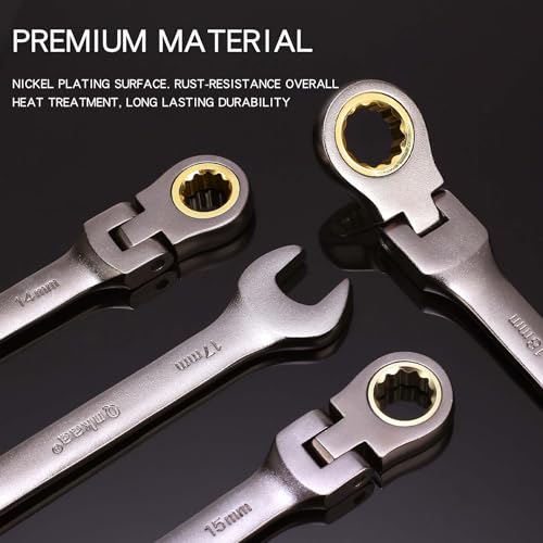 Qnkaa Flexible Ratcheting Wrench Set 24pcs Metric 8-19mm & SAE 1/4” to 7/8“ | Flex-Head Spanner Gear Ring Ratchet Combination Wrenches Kit with Portable Organizer - style: Metric+SAE 24pcs