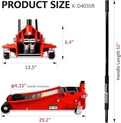 3.5 Ton Low Profile Floor Jack, Heavy Duty Steel Racing Floor Jacks with Dual Pistons Quick Lift Pump, Lifting Range 4"-21", Professional Hydraulic Car Jack 3.5 Ton/7000 LBS Capacity, Red - color: Red - 3.5 Ton(Dual Pump), Lift 4"-21"