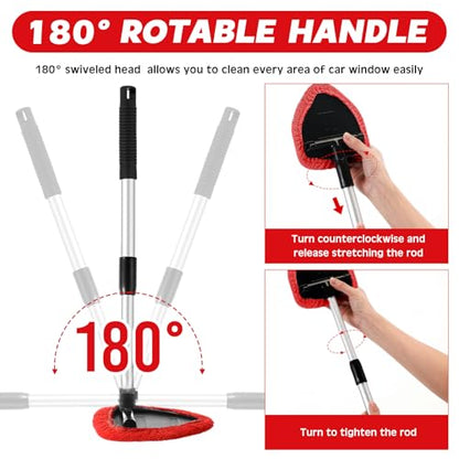 Potchen 8 Pcs Car Windshield Cleaner Tool Kit with Extendable Handle, Microfiber Towel Pads, Brush, Empty Spray Bottle for Auto Glass Wiper Suvs Rvs & Home Windows(Red) - color: Red