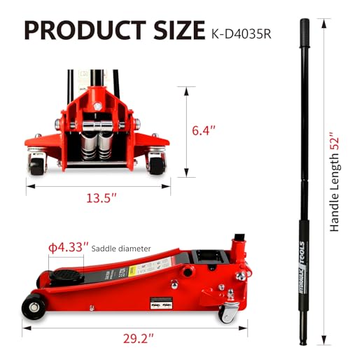 Floor Jack 3.5 Ton, Low Profile Floor Jack, Heavy Duty Steel Racing Jacks with Single Piston Quick Lift Pump, Hydraulic Car Jacks Lifting Range 3.3"-15.2" (3.5 Ton) - size: 3.5 Ton