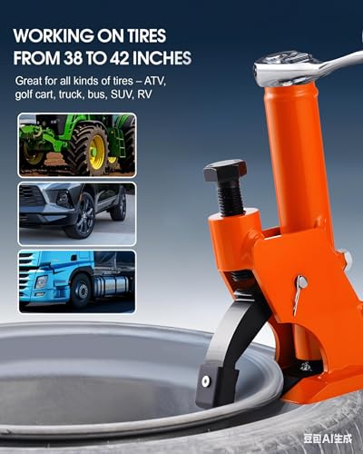 Manual Tire Bead Breaker, 38"-42" Tires Changer Tool with Rubber Pad, Protect Aluminum Alloy Hubs, Easy-Operated Tire Repair Tool for Car, Truck, Tractor, Mower ATV RV Orange