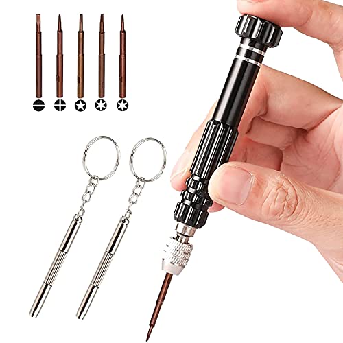Eyeglass Repair Kit，5-in-1 Multifunctional Small Screwdriver(T6 Torx, T5, 1.5, -2.0, star0.8) & 3-in-1 Mini Keychain Screwdriver Kit for Cellphone, Glasses, Electronics, Watch, Laptop, Jewelry - color: Black