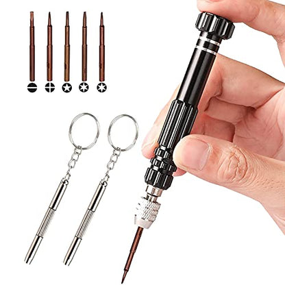 Eyeglass Repair Kit，5-in-1 Multifunctional Small Screwdriver(T6 Torx, T5, 1.5, -2.0, star0.8) & 3-in-1 Mini Keychain Screwdriver Kit for Cellphone, Glasses, Electronics, Watch, Laptop, Jewelry - color: Black