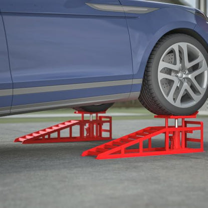 2 Pack Hydraulic Car Ramps 5T 11000lbs Low Profile Car Lift Service Ramps Truck Trailer Garage,Height Hydraulic Vehicle Ramps (Gray) (45.14in x 12.60in x 16.21in Red + 5T Car Ramps)