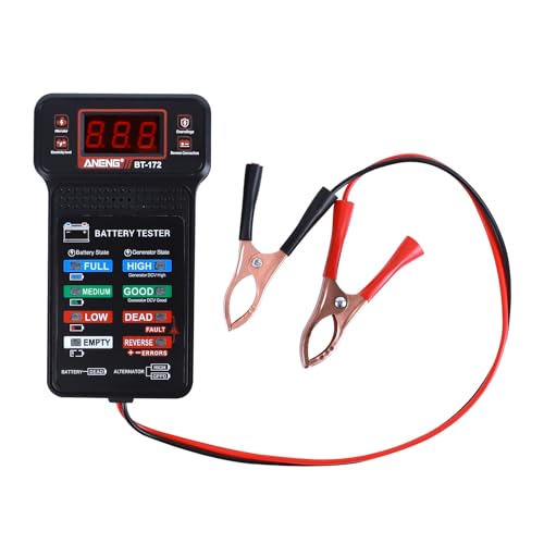 Wuyaoyao 12V Car Battery Tester with LCD Display & LED Indication, Automotive Battery and Alternator Tester Tool, Batteries Voltmeter and Alternator Charging System Analyzer, Car Accessories