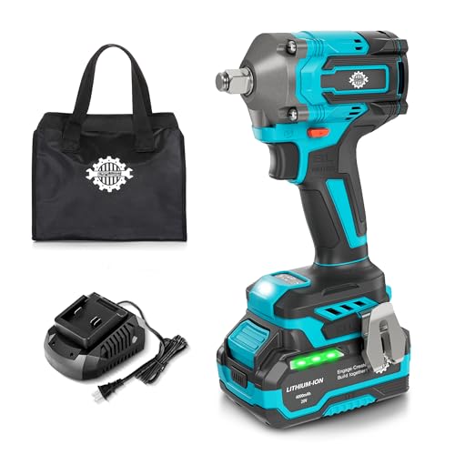 Brushless 1/2" Cordless Impact Wrench Kit, 630N.m (465Ft.lb) Impact Gun | 4.0Ah Battery and Fast Charger, 3-Mode Speed, 2500RPM 20V Power Impact Driver Electric Impact Wrench with LED Light for Car