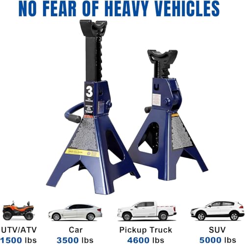 TCE 3 Ton (6,600 LBs) Jack Stands, with Adjustable Lock Car Jack Stand, Fit for Vehicle, Car, Blue, 2 Pack - size: 3 ton jack stands