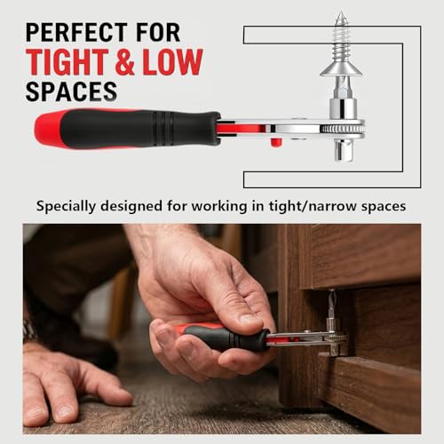 IRONCUBE Angle Ratchet Screwdriver Set: 16 Piece Magnetic Bit & SAE Socket with 90 degree Mini Offset Low Profile Reversible Drive Handle - style: 16-in-1 Bits & Sockets