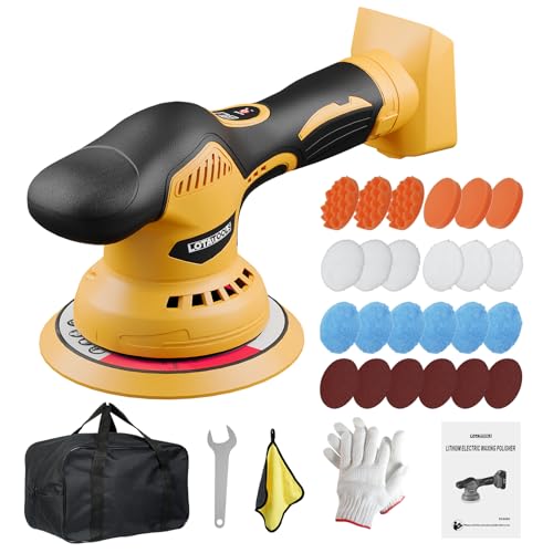 Car Detailing and Polishing Compatible with Dewalt 20V Battery, 5500 RPM Dual-Action Polisher with 8 Variable Speeds -Battery Not Included - color: Yellow