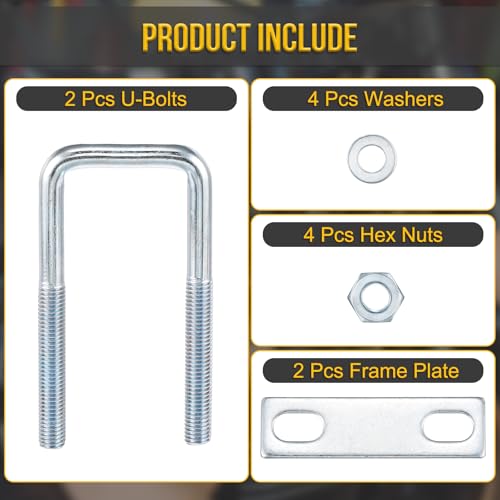 DTGN M10x40x110mm U Bolts Square Kit - 2Set - Carbon Steel U-Bolt Kit with Nuts, Washers, Frame Plate - Good for Pipe, Trailer, Automotive, Leaf Spring Fastener - size: M10x40x110mm