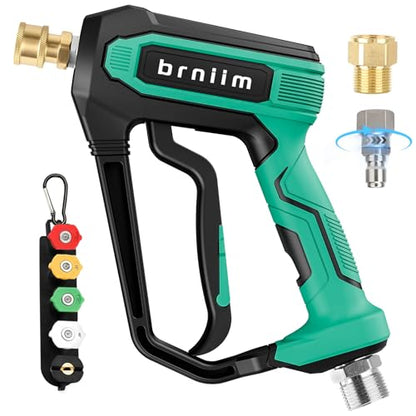 Short Pressure Washer Gun Pro - 5000 PSI/10.5 GPM Heavy-Duty Power Washer Gun w/ 5 Nozzles & 360° Anti-Kink Swivel-3/8 & 1/4" Quick Connect Compatible Foam Cannon/Dual Connecto/Car Wash Kit - style: Quick Connect Bundle -2