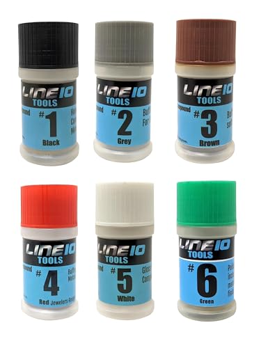 LINE10 Tools Metal Polishing Buffing Compound Set 2oz Polish Paste for Aluminum Stainless Steel Jewelry Red Rouge Green Lapping Black Tripoli Brown White Brown Grey Solid Stick Bar - size: 6 Pack, Small