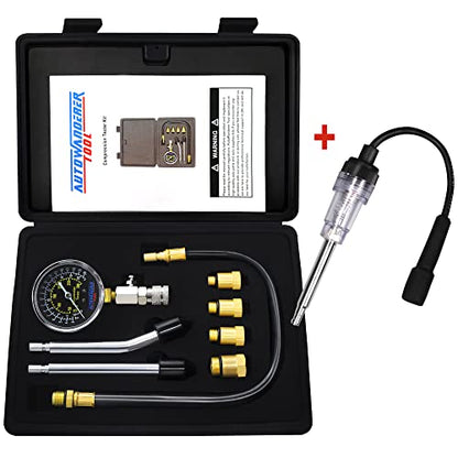 9Pcs Automotive Engine Compression Tester Kit for Small Engine, Fuel Pressure Gauge, Cylinder Leak Down Tester with Spark Plug Tester for Gas Petrol Engines - size: Gauge Set with Spark Plug Tester