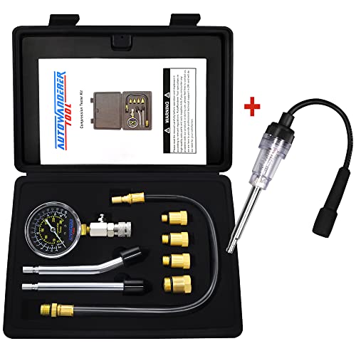 9Pcs Automotive Engine Compression Tester Kit for Small Engine, Fuel Pressure Gauge, Cylinder Leak Down Tester with Spark Plug Tester for Gas Petrol Engines - size: Gauge Set with Spark Plug Tester