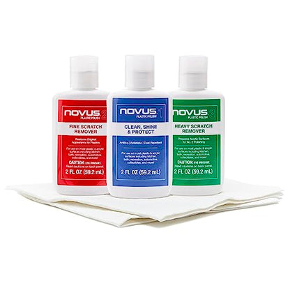NOVUS-PK1-2 | Plastic Clean & Shine #1, Fine Scratch Remover #2, Heavy Scratch Remover #3 and Polish Mates Pack | 2 Ounce Bottles - color: Plastic Restorer Kit (3-in-1), size: 2 Ounce
