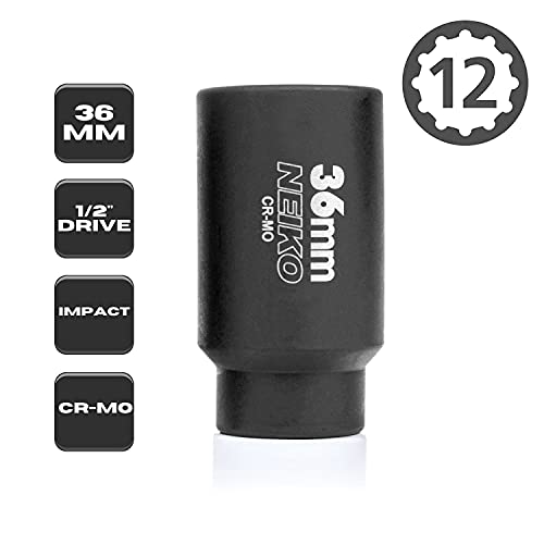 NEIKO 02527A 36mm Socket | 1/2” Drive Deep Impact Socket | Spindle & Axle Nut Socket | 12 Point |Chrome Molybdenum Cr-Mo |Deep Well Hub | Triple Square | Axle Shaft Nut Remover - size: 36 mm (Single)