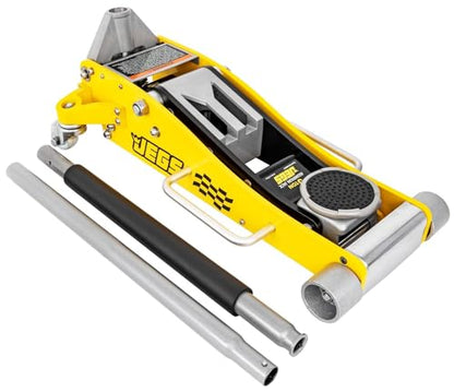 JEGS Professional Low-Profile 3-Ton Aluminum Floor Jack | 3" Inch Minimum Saddle Height | Lightweight Construction | 360 Degree Rotating Saddle