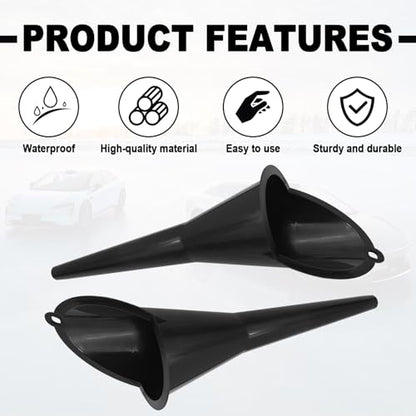 2 Pieces Automotive Plastic Oil Funnels with Long Neck Multi-Function No Spill Design for Gas Coolant Transmission Fluid Engine Oils Fuel Lubricants and Diesel (Black) - color: black