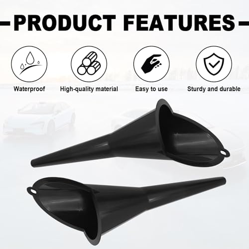 2 Pieces Automotive Plastic Oil Funnels with Long Neck Multi-Function No Spill Design for Gas Coolant Transmission Fluid Engine Oils Fuel Lubricants and Diesel (Black) - color: black
