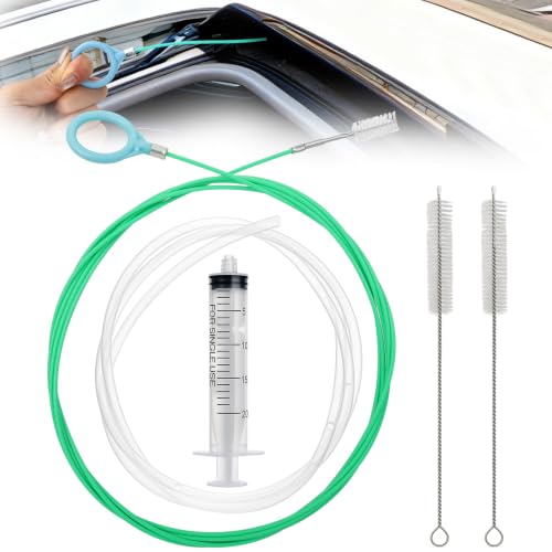 XANGNIER Auto Sunroof Drain Cleaning Tool,118in Extra Long Flexible Car Sun Roof Drain Cleaner Unclogger Tool with Tube Cleaner Brush Syringe Hose Cleaning Kit for Windshield Wiper Hole 5Pcs - color: Multicolor2