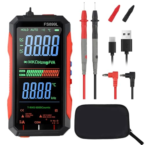FS899L Digital Multimeter with Color Screen & Storage Case, USB C Rechargeable Electrical Testing, 6000 Counts True RMS AC/DC Voltage Tester, NCV, Capacitance, Non Voltage Detector - size: FS899L & watch case