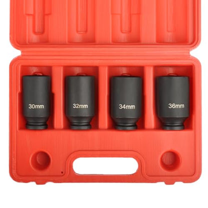 1/2" Drive 12-Point Metric Deep Spindle Axle Nut Socket Set, 4PC | Premium Cr-Mo Steel, 12-Point Extra-Deep Design, High-Contrast Laser Markings, Storage Case Included, Metric 4PC Set - color: 4pcs