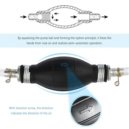 Fuel Transfer Pump with 6.5FT Gas Siphon Hose,Enlarged Caliber Gas Pump for Gas Can,Oil,Water,Portable Siphon Pump for Gasoline Kit Include Extension Nozzle Pinch Clip Car Accessories