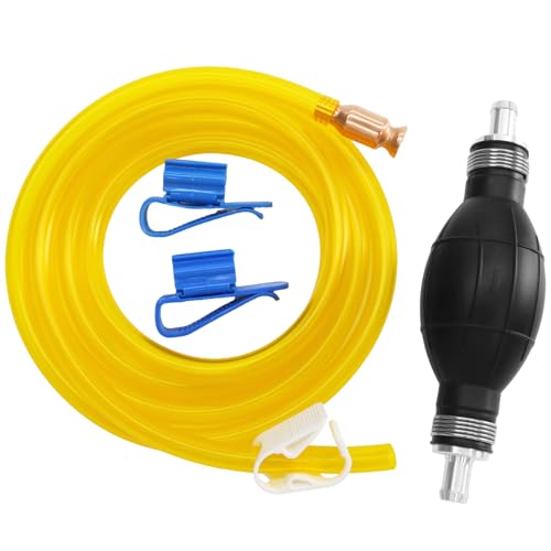 Siphon Pump Gasoline Siphon Hose Pump, Portable Hand Fuel Transfer Pump, Manual Fuel Pump with PVC Hoses for Gasoline, Oil, Diesel, Water - color: Yellow-01