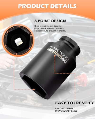 DAYUAN 9 Pcs Axle Nut Hub Impact 1/2" Drive Deep Impact Socket Set | 29 30 31 32 33 34 35 36 38mm, 6-Point Design，Locking Hole，For Axle Nut Removal，Fits Most Vehicles, Storage Case, Cr40 Steel