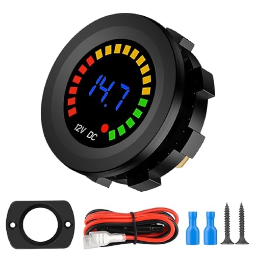 Linkstyle Battery Meter, Waterproof 12V Voltmeter Gauge, LED Digital Display Voltage Gauge, Round Voltage Meter for Marine Car Motorcycle Truck Boat RV - color: Short Body 1pcs
