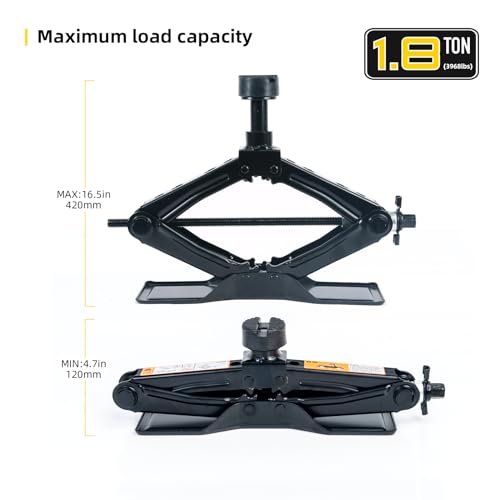 Scissor Jack 1.8 Ton Kit for Car SUV Truck | Ratchet system. Oversized base. Includes lug wrench, gloves, storage bag. For sedan SUV truck. - style: 1.8 Ton Scissor Jack + Lug Wrench
