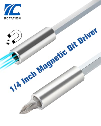 ROTATION 1/4 Inch Magnetic Bit Driver, Nut Driver with Non-slip Handle and Strong Magnet Tip, Screwdriver Handle for Holding Bits and Screws, 197mm/7.7 inch - style: 1pc