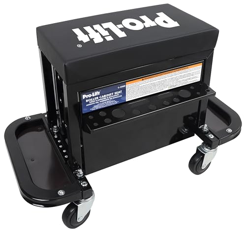 Pro-Lift Mechanic Roller Seat with Tool Box - 3-Drawer Rolling Tool Chest Stool with Padded Seat Cushion for Garage Creeper – 400 Lbs Capacity