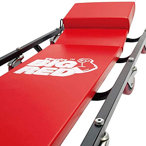 BIG RED TR6452 Torin Rolling Garage/Shop Creeper: 40" Padded Mechanic Cart with Adjustable Headrest and 6 Casters, Red - color: Red