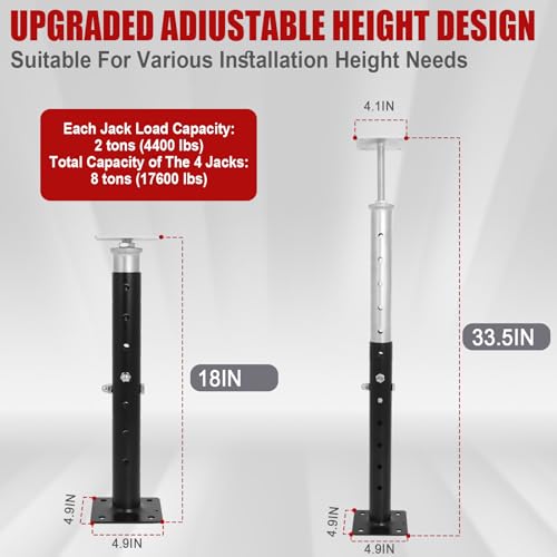 4 Pack 18-33.5 Inch Adjustable House Floor Jacks, Heavy Duty, 2 Ton Each | Crawl Space Jack Posts Provide Temporary Support for Floor Leveling, Beam Repair and RV Steps; Includes Adjustment Wrench - size: 18-33.5 inch