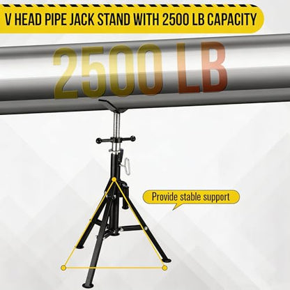 Garvee V Head Tripod Pipe Jack Stand, 1/8"-12" Pipe Support Rest, 2500 LB Heavy Duty Carbon Steel Adjustable 28"-52" Folding Portable Pipe Stand for Welding Pipe | Heavy Duty Carbon Steel Adjustable 28"-52" Folding Portable Pipe Stand for Welding Pipe - c