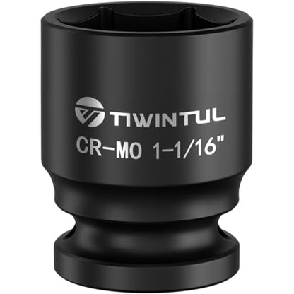 1-1/16" Shallow Impact Socket 1/2 Inch Drive for Axle Nuts Removal | Heat-Treated CO-MO Steel Impact Socket, 6 Point Design, SAE, Axle Nut Socket for Automotive Truck and Machinery Maintenance - size: 1-1/16" (Standard)