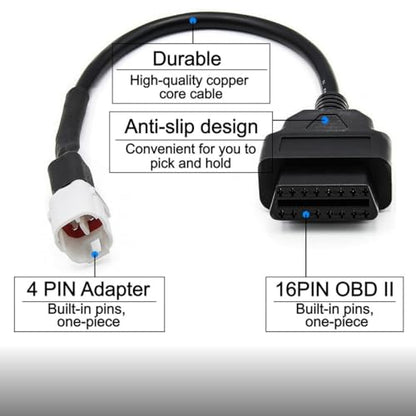 OBD2 OBDII Diagnostic Cable 4 Pin to 16 Pin Adapter Compatible with Yamaha Ha Canbus Motorcycle - color: per Yamaha 4Pin