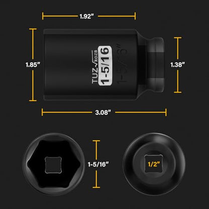 1/2 Inch Drive 1-5/16 Inch Deep SAE 6 Point CR-MO Impact Socket | Radius Corner Design,Square Chamfered Opening,Axle Nut Impact Grade Socket for Easy Removal - size: 1/2” Drive 1-5/16 Deep, style: 1/2" Drive Deep Socket