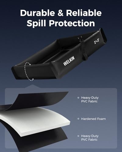 WELKIN Spill Containment Berm, Folding Duck Pond, Portable Secondary Containment Tray, for Oil Changes and Under Drip Protection (Black, 2' x 2')