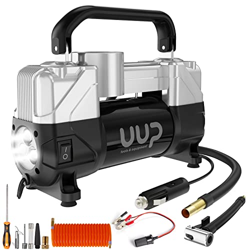 UUP Tire Inflator Air Compressor, 150PSI 12V DC Double Cylinders Heavy Duty Portable Air Pump w/Emergency LED Light for Truck, SUV, Car, RV (black1) - color: Black1