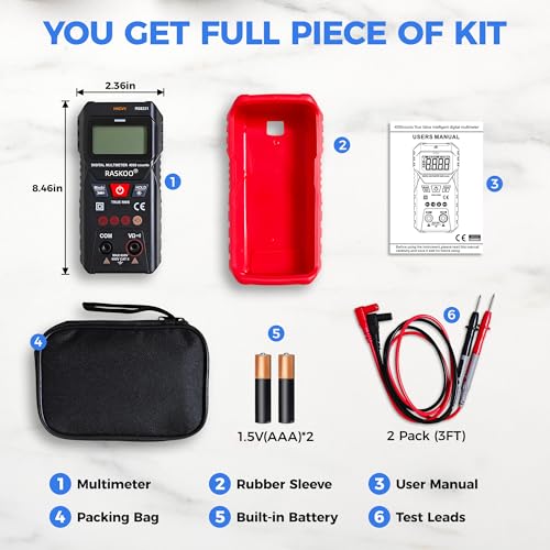 Premium True RMS Multimeter Tester, Digital Multimeter Auto Ranging | 4000 Counts, NCV, Smart Digital Multimeter Voltage Tester for AC/DC, Resistance, Continuity for Home, DIY and Automotive Use