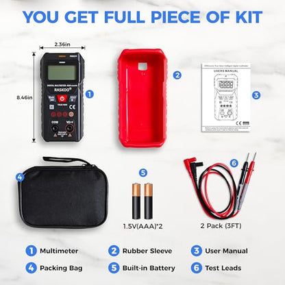 Premium True RMS Multimeter Tester, Digital Multimeter Auto Ranging | 4000 Counts, NCV, Smart Digital Multimeter Voltage Tester for AC/DC, Resistance, Continuity for Home, DIY and Automotive Use