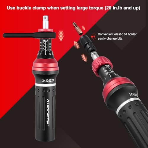 ATsafepro Torque Screwdriver 10-60 in.lb,21 Pcs Inch Pound Torque Screwdriver Set -1/4" Elastic Bit Holder and Bit Holder, Buckle Clamp, Flat, Hex, Torx, Philips, Fit for Bicycle, Tool Maintenance - style: Mechanical - 10-60 in.lb/1.1-6.8 Nm