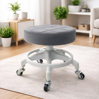 Upgraded Low-Profile Rolling Stool with 360° Smooth Rubber Wheels – Heavy-Duty 450lbs, Flat Waffle PU Seat, & Anti-Tip Base | Ideal for Home, Office, Salon, Workshop, Mechanic, Garage, Grey - style: Flat Waffle Grey Seat White Frame