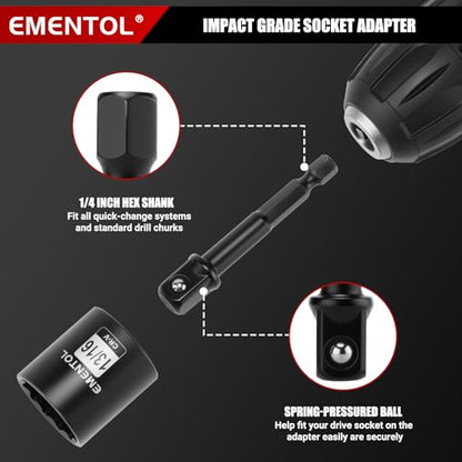 EMENTOL 3/8" Drive Impact Socket Set, 25PCS, SAE(5/16"- 1"), Deep and Shallow, 12 Point, Includes Drill Bit Adapter - size: 3/8" Drive (5/16"- 1")