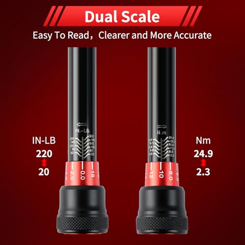 Hairich 1/4-Inch Torque Wrench, Dual-direction Small Torque Wrench 20-220in.lb/2.3-24.9Nm, 72 tooth High Precision Professional with Dual Range Scales | 72 tooth High Precision Professional with Dual Range Scales,Dual-direction Small Torque Wrench - size: