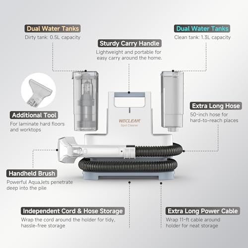 WECLEAN C1 Portable Extractor for Couch and Carpet Cleaner Upholstery Cleaner with Deep Cleaning Solution - color: White