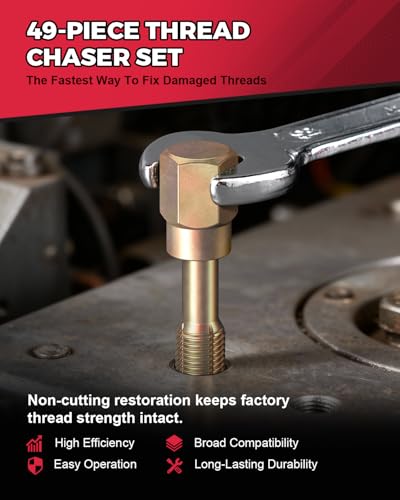 Kolvoii 49-Piece Thread Chaser Kit, Metric & SAE Thread Repair Kit with Taps, Dies & Files – UNC, UNF, Metric Rethread Damaged Bolts, Nuts & Holes, Color-Coded for Easy Use - size: 49 PCS Metric & SAE
